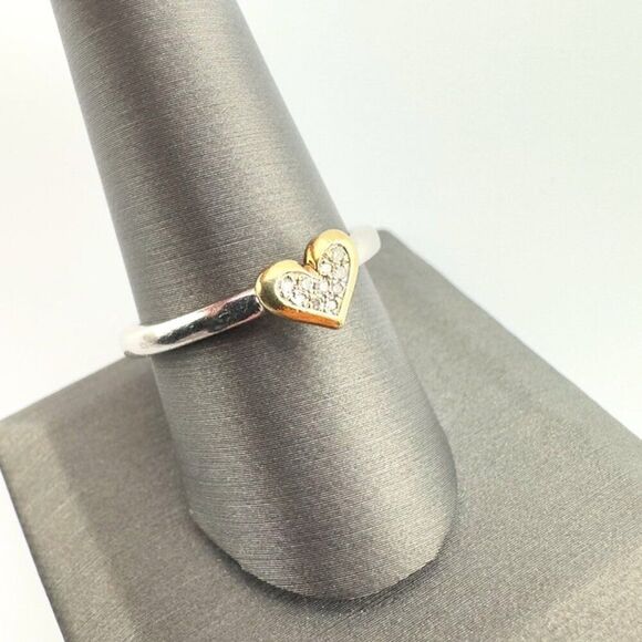 Stackable Expressions Sterling Silver Heart Diamond & Gold Vermeil Ring Sz 10 - Picture 3 of 6